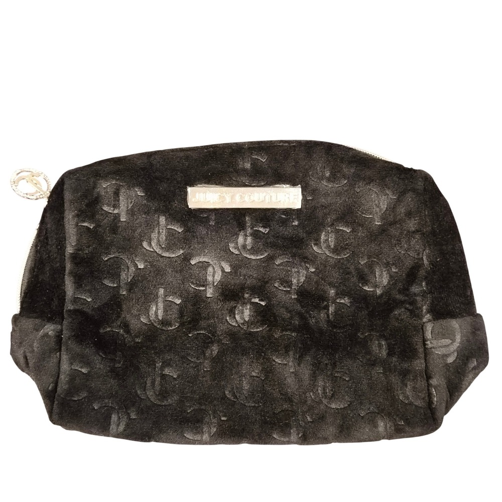 Juicy Couture Black Velour Monogram Makeup Bag Cosmetic Pouch JC Logo
